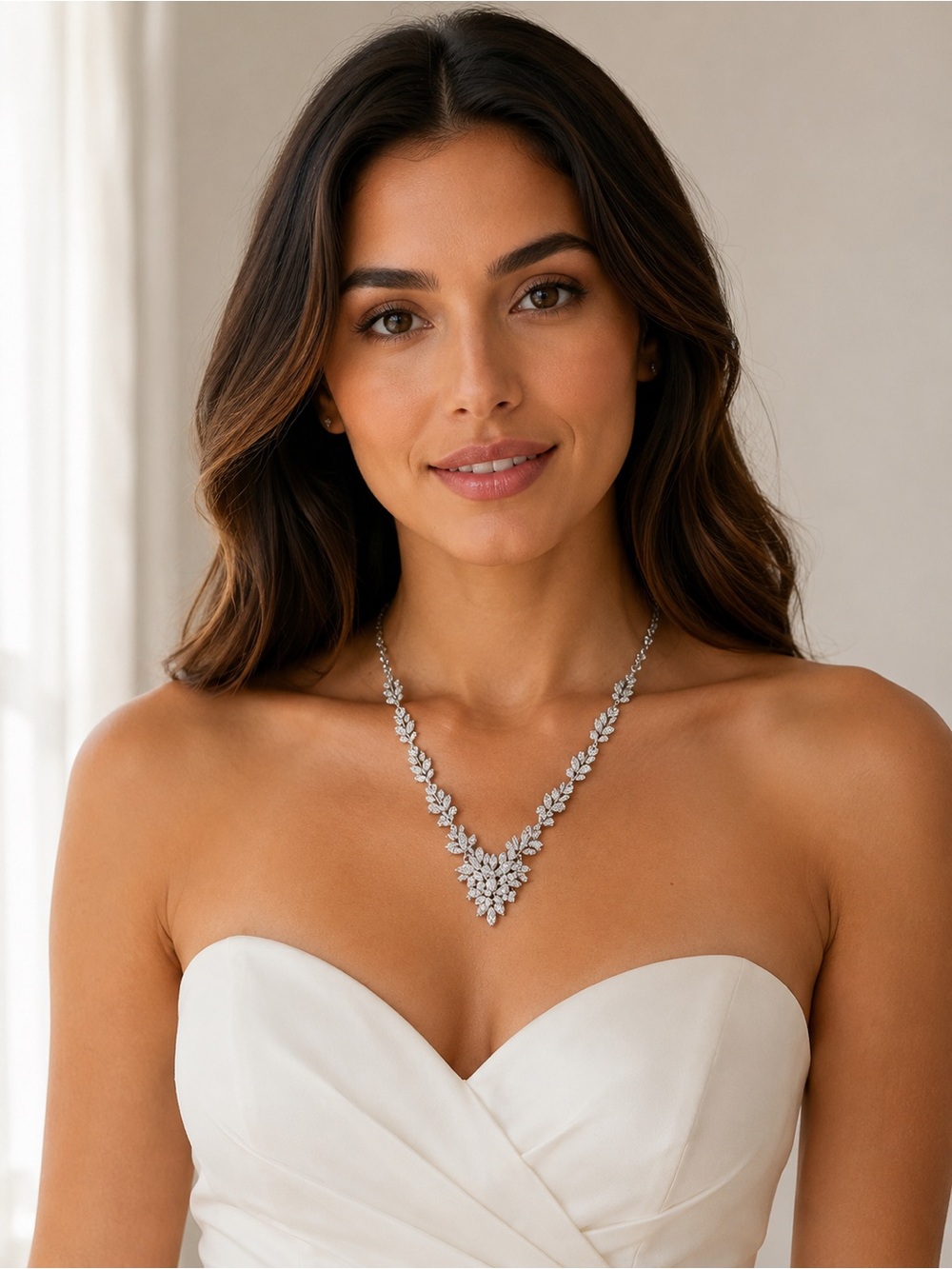 Silver Crystal Leaf Statement Necklace - Elegant Bridal Jewelry